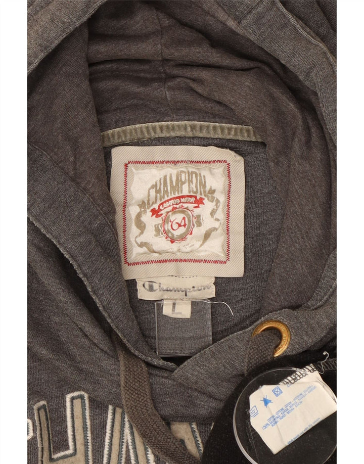 CHAMPION Suéter feminino com capuz gráfico Reino Unido 16 grande algodão cinza