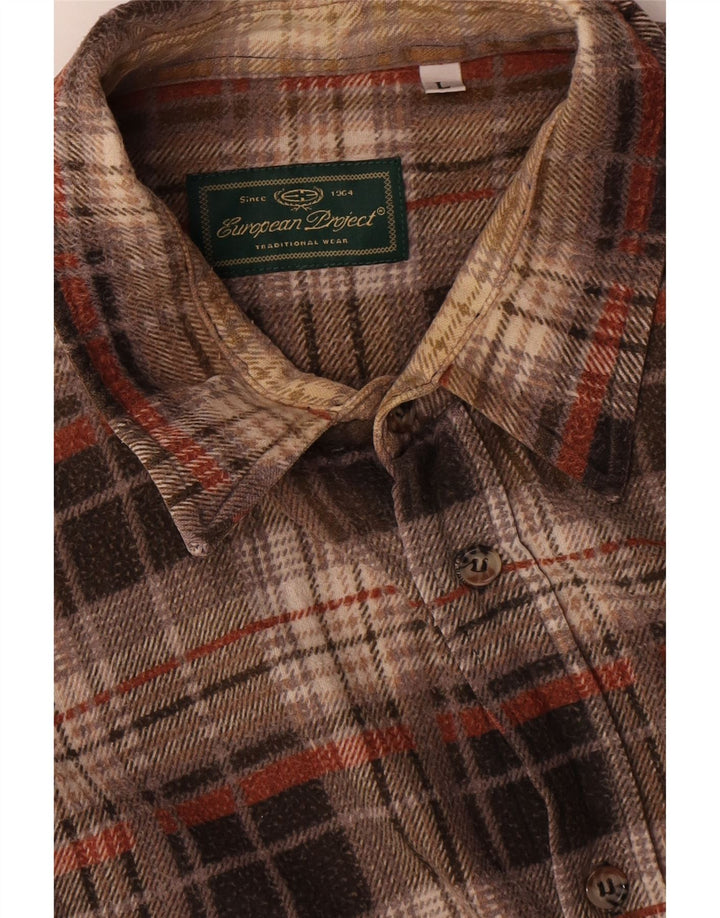 Camisa masculina de flanela do projeto europeu grande algodão xadrez marrom