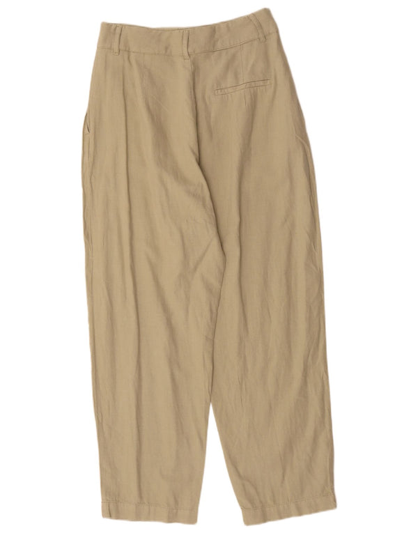 Zara Calça feminina casual cintura alta com pregas médio W28 L27 cáqui