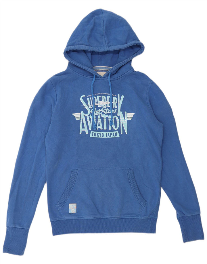 Suéter Superdry masculino com capuz gráfico azul médio algodão