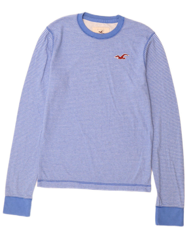 Top masculino Hollister de manga comprida XL de algodão listrado azul
