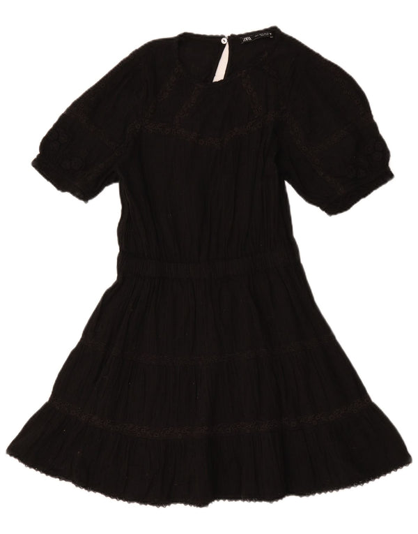 Vestido feminino Zara em camadas UK 10 pequeno floral preto