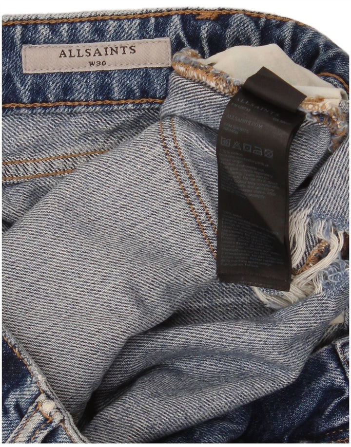 Shorts jeans feminino All Saints desgastado W30 algodão azul médio