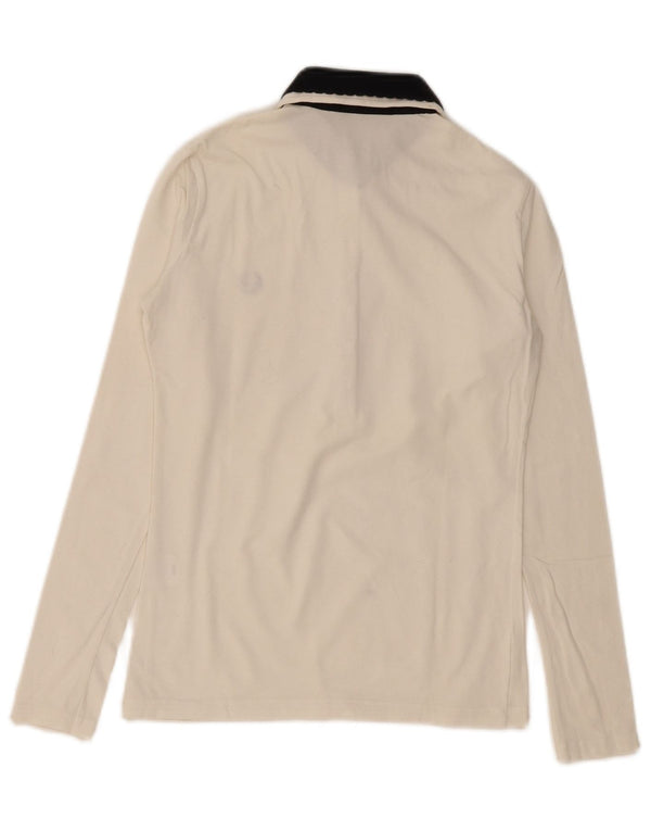 Camisa polo feminina de manga comprida Fred Perry Reino Unido 12 algodão branco médio