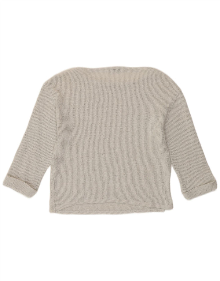 Top feminino Zara manga 3/4 Reino Unido 12 algodão branco médio