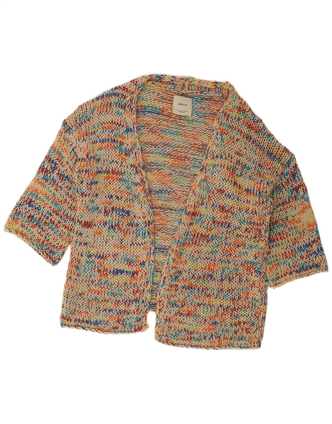 Zara Suéter cardigã feminino oversized manga 3/4 Reino Unido 10 pequeno multicolorido
