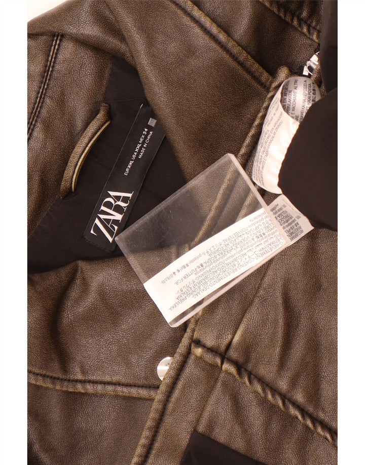 Zara Jaqueta feminina de couro sintético para motociclista UK 20 2XL marrom poliuretano