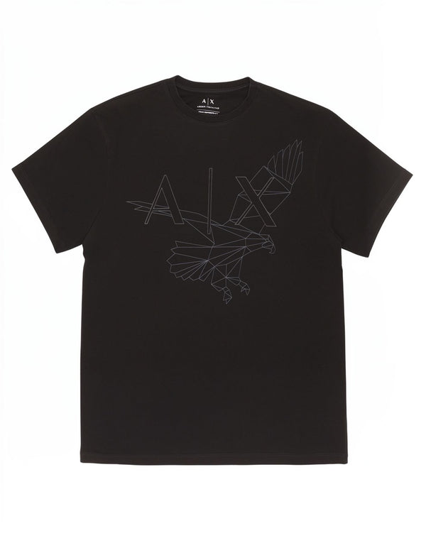 Armani Exchange Camiseta masculina regular gráfica top pequeno preto geométrico