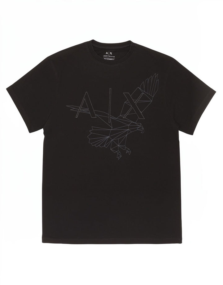 Armani Exchange Camiseta masculina regular gráfica top pequeno preto geométrico