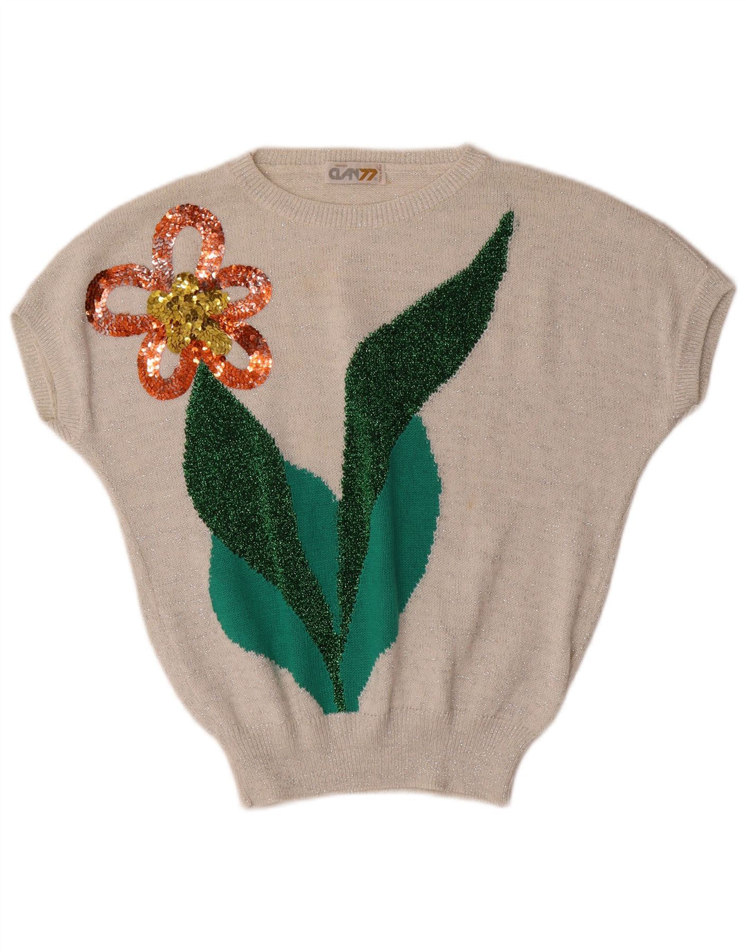 Suéter feminino VINTAGE com gola canoa Reino Unido 16 grande branco floral