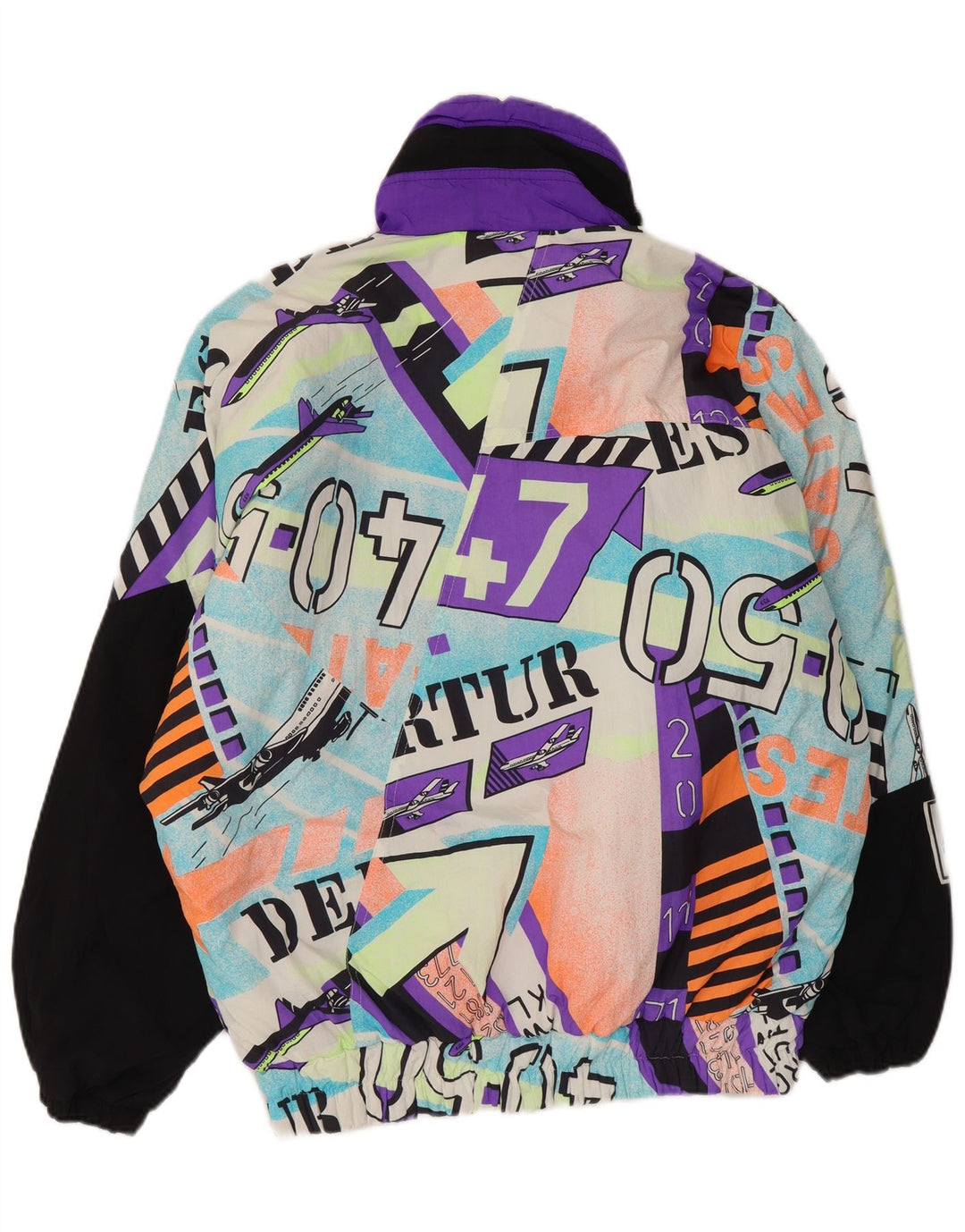 Jaqueta de esqui com capuz gráfico masculino vintage UK 40 grande poliamida multicolorida