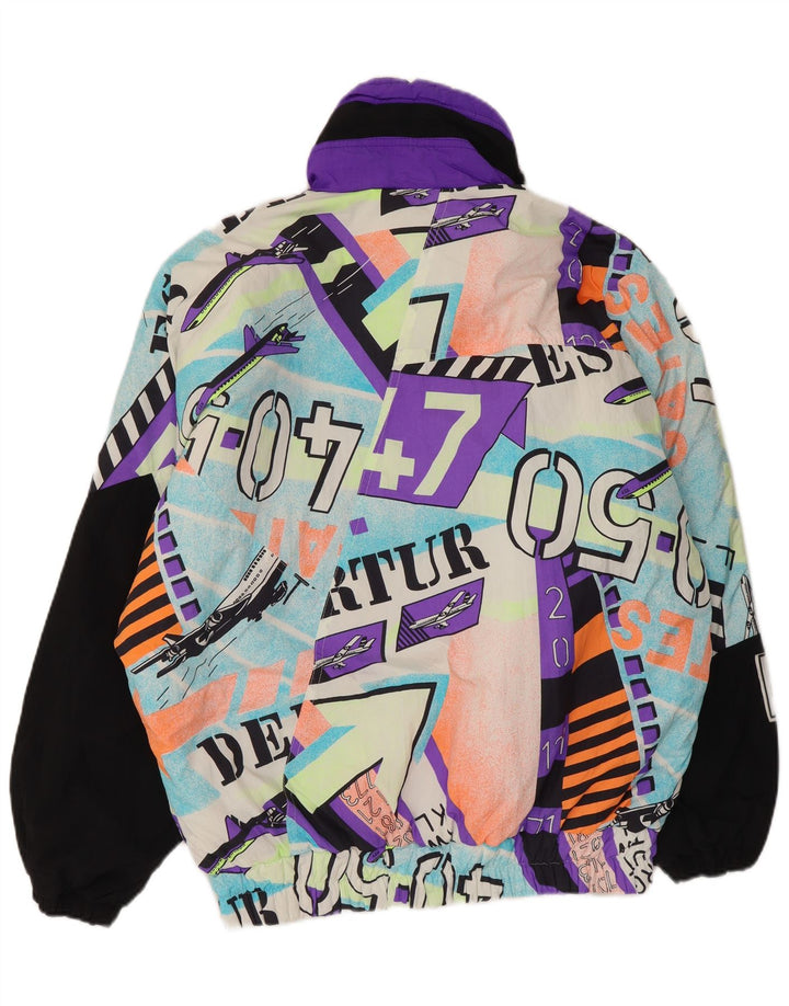 Jaqueta de esqui com capuz gráfico masculino vintage UK 40 grande poliamida multicolorida