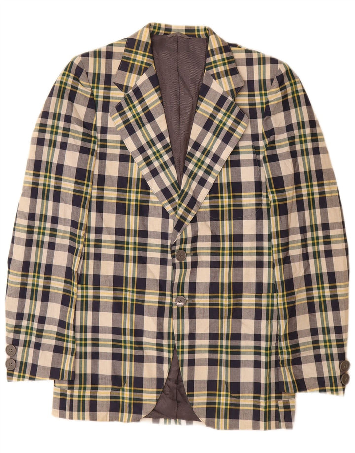 Jaqueta blazer masculina vintage com 2 botões pequena xadrez azul marinho