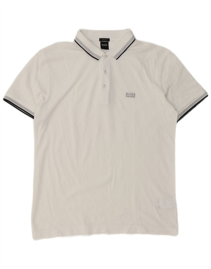 Camisa polo masculina Hugo Boss Regular Fit grande algodão branco