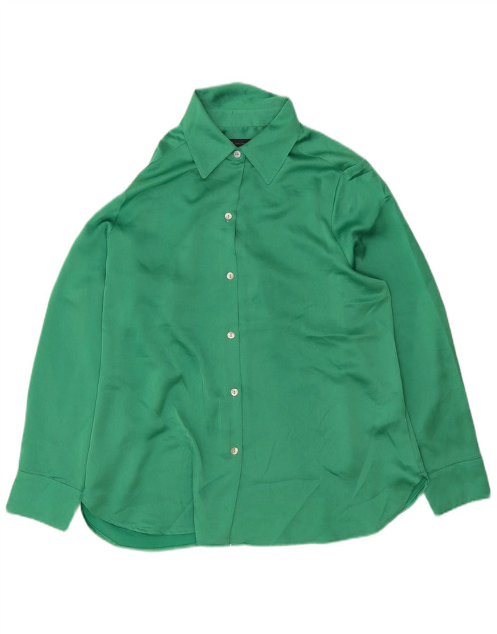 Camisa feminina Marks & Spencer Reino Unido 14 grande poliéster verde