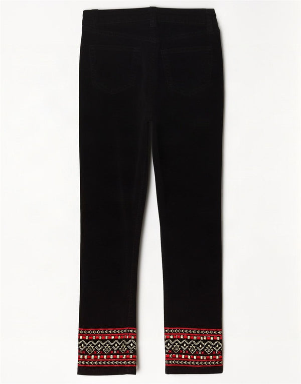 Desigual Calça feminina slim fit de veludo W30 L26 preta geométrica