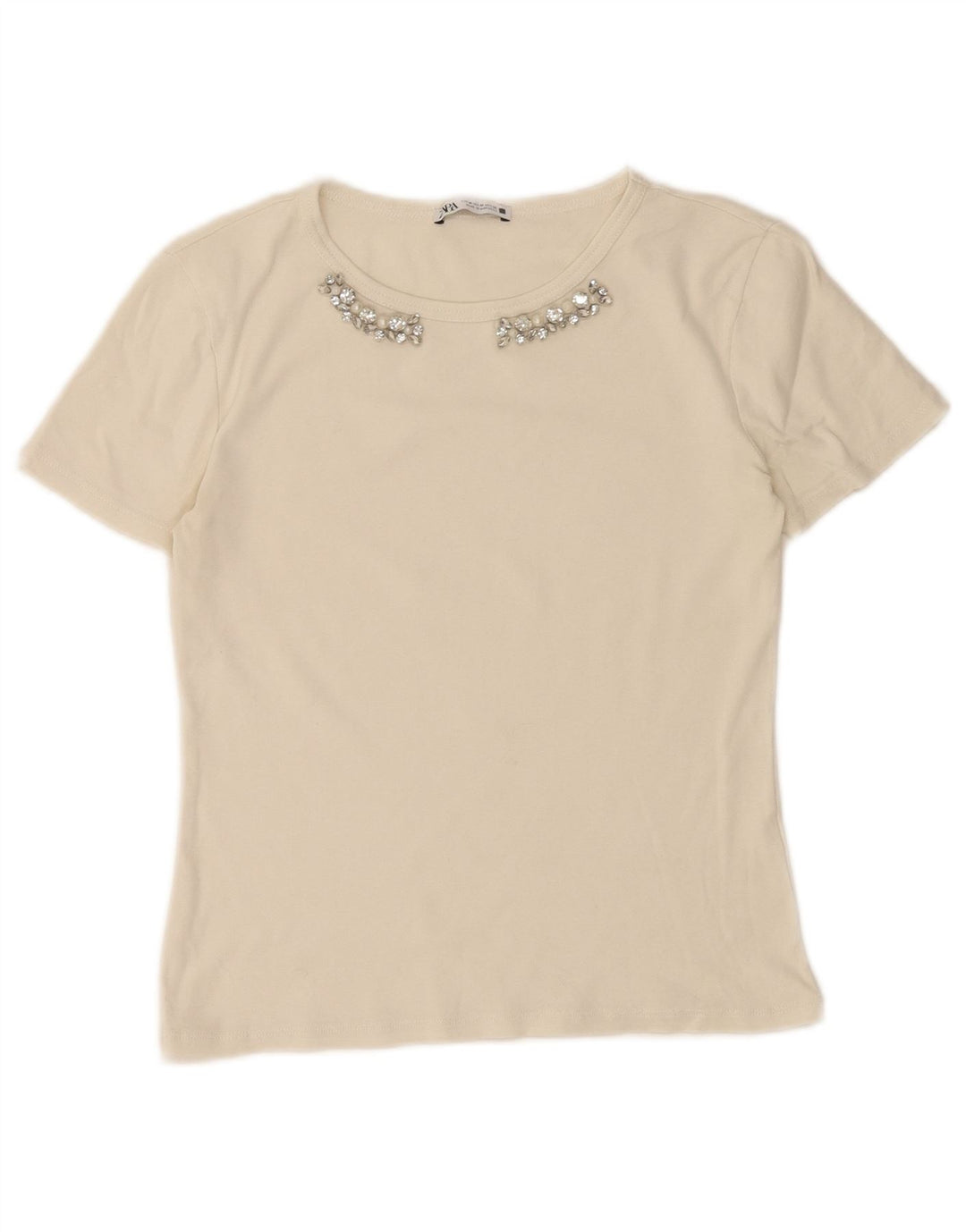 Camiseta feminina Zara UK 12 médio branco