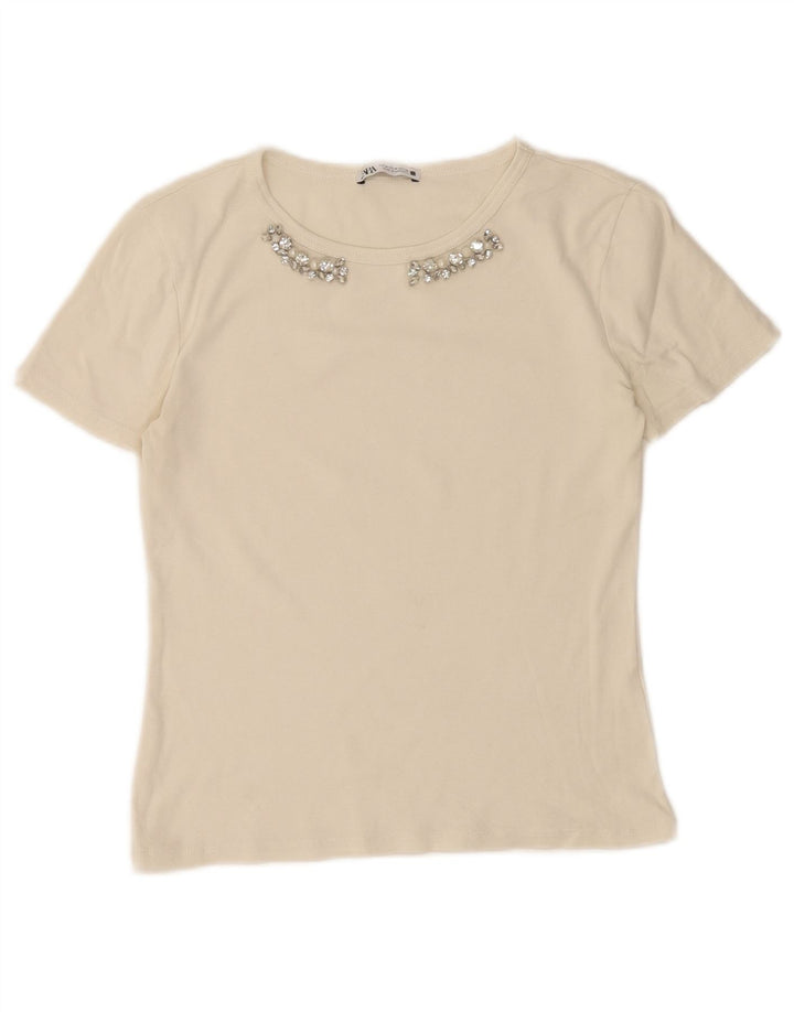 Camiseta feminina Zara UK 12 médio branco