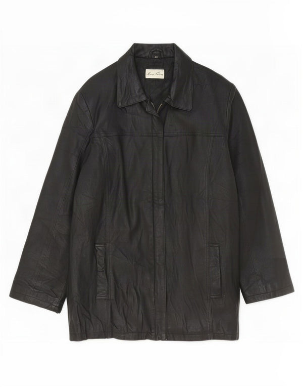 Casaco de couro feminino vintage UK 14 grande preto