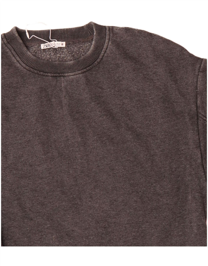 Zara Womens Crop Oversized Moletom Jumper Reino Unido 10 Pequeno Algodão Cinza
