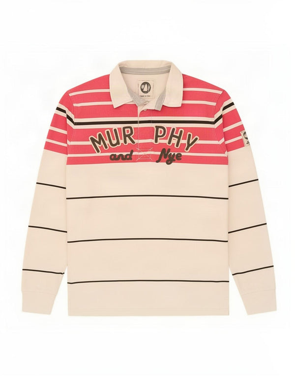 Camisa polo masculina de rugby de manga comprida Murphy & Nye XL listrada branca