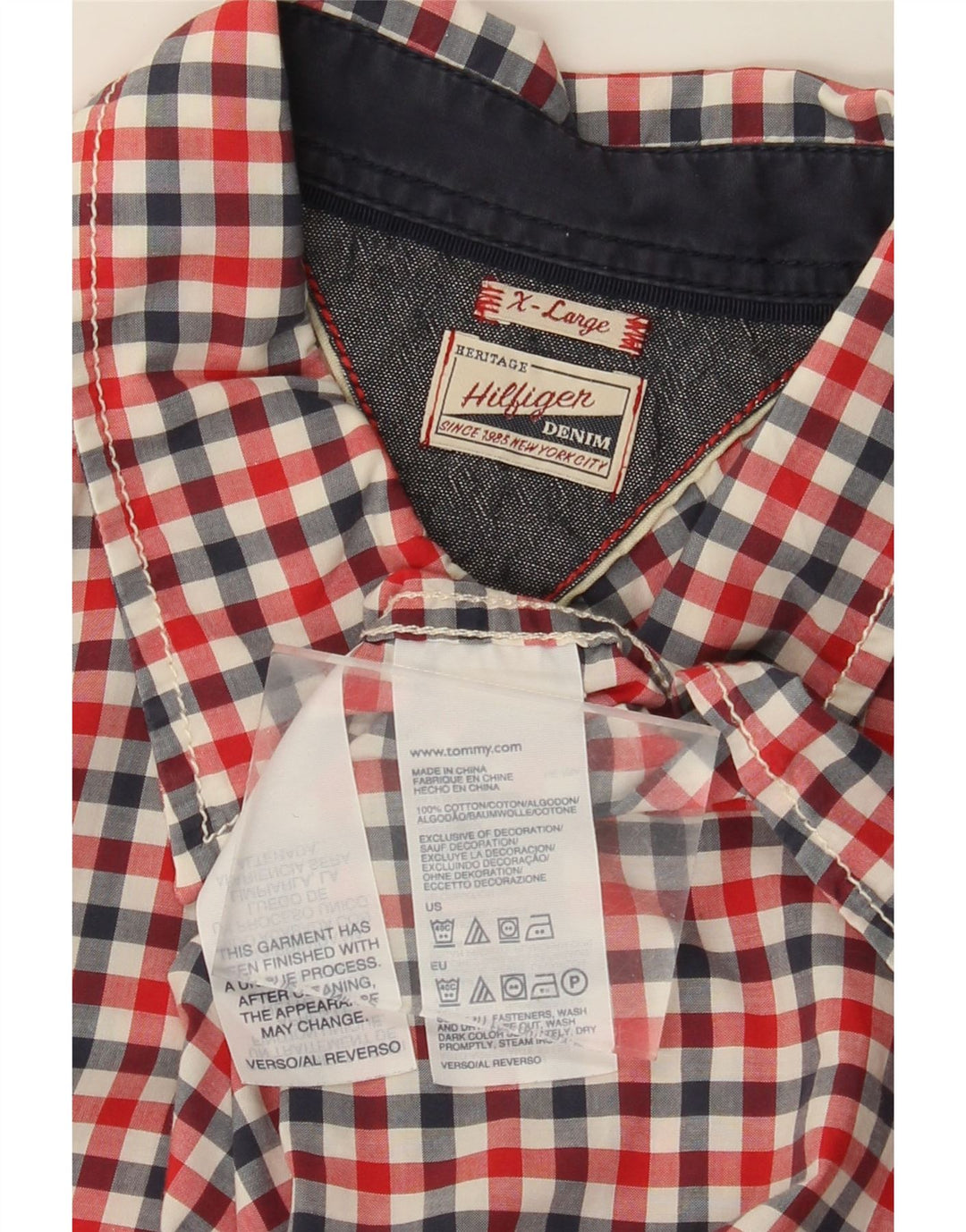 Camisa masculina TOMMY HILFIGER Heritage de manga curta XL vermelho xadrez algodão