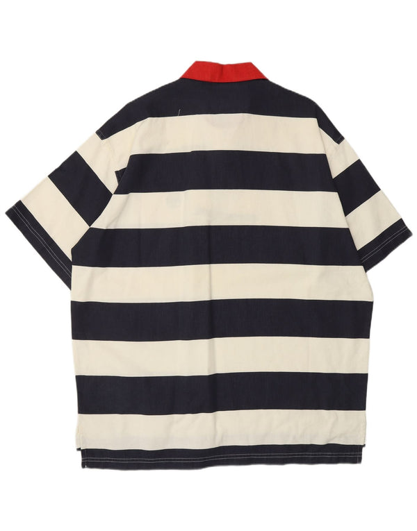 Camisa polo masculina de rugby NORTH SAILS grande algodão listrado azul marinho