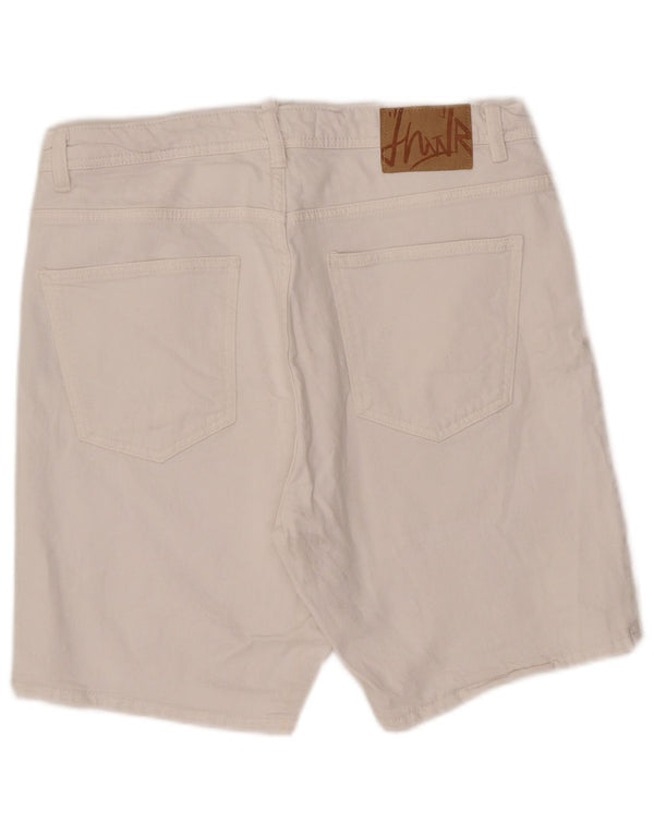 Zara Mens Denim Shorts EU 42 Grande W32 Algodão Branco