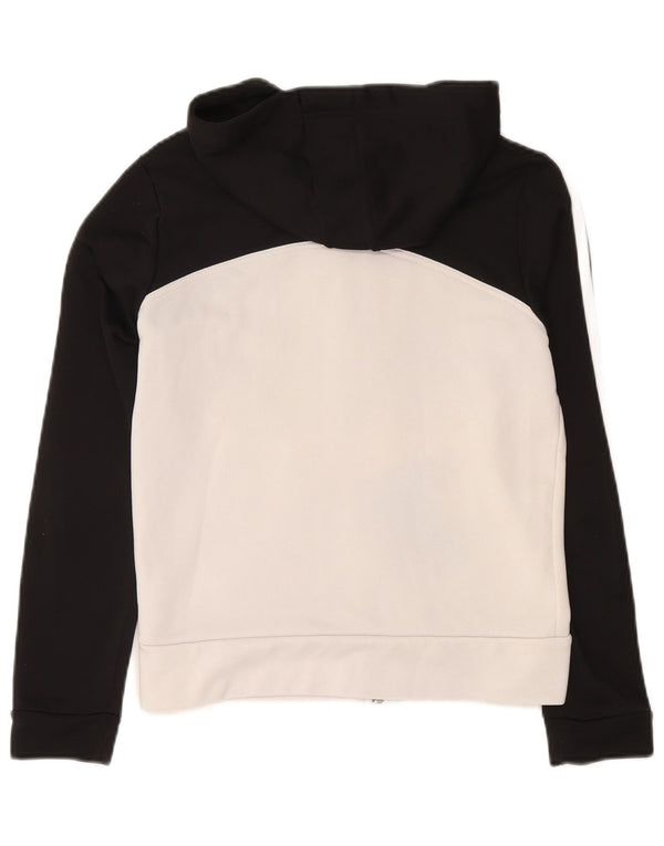 Suéter adidas feminino com capuz e zíper UK 12 médio preto colorblock poliéster
