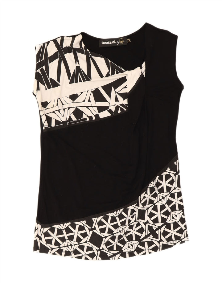 Colete feminino Desigual UK 14 grande viscose geométrica preta