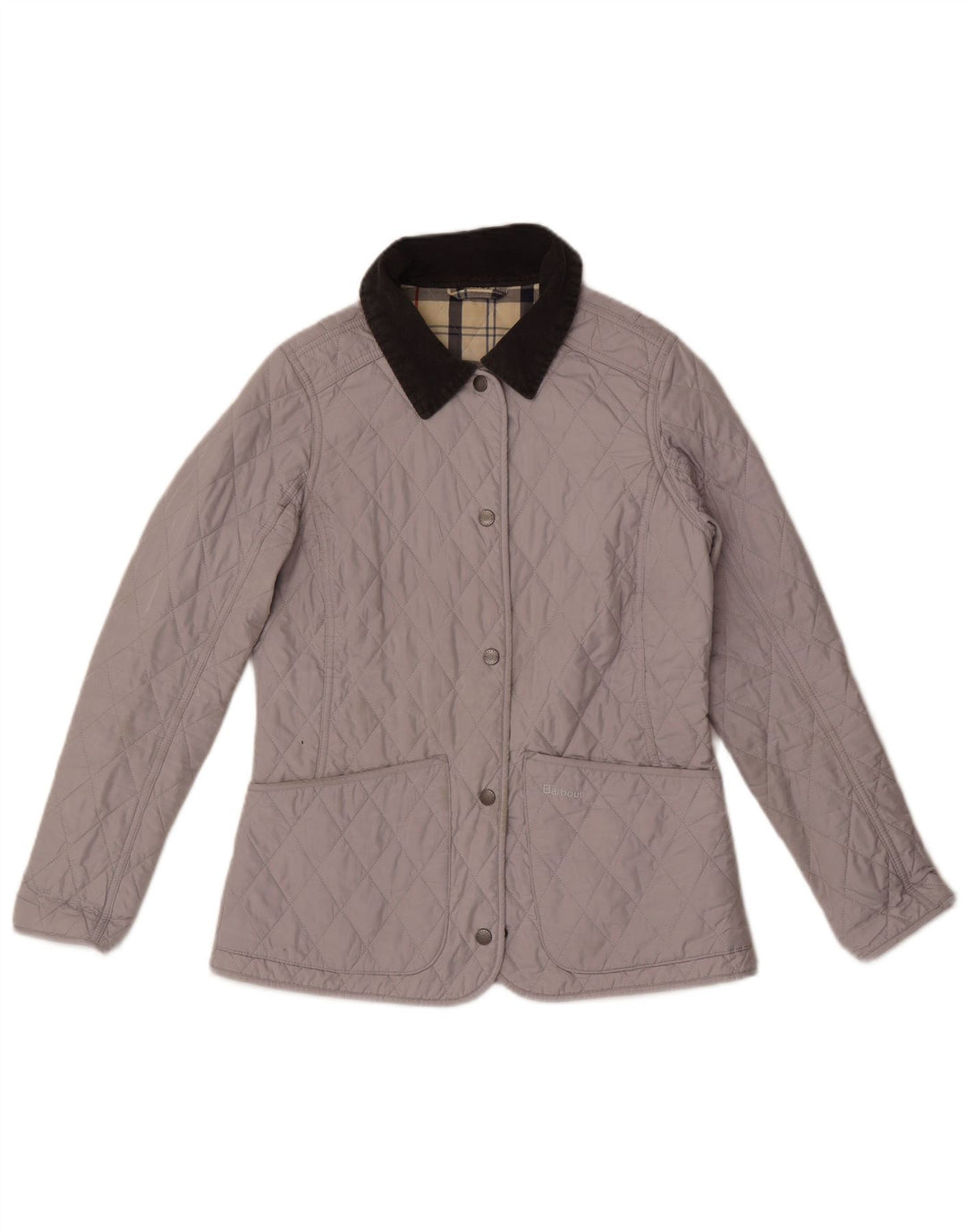 Jaqueta acolchoada feminina Barbour UK 8 poliéster colorblock cinza pequeno