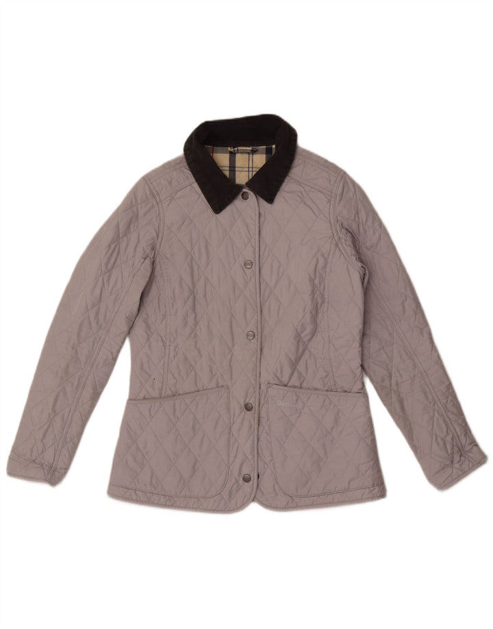Jaqueta acolchoada feminina Barbour UK 8 poliéster colorblock cinza pequeno