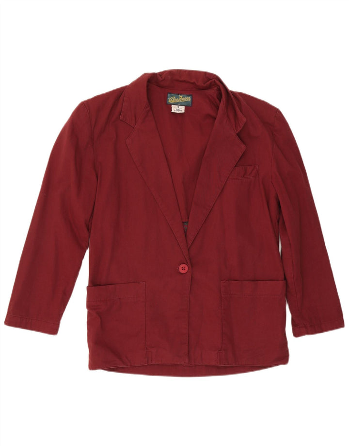Jaqueta blazer oversized feminina vintage com 1 botão Reino Unido 10 pequeno algodão borgonha