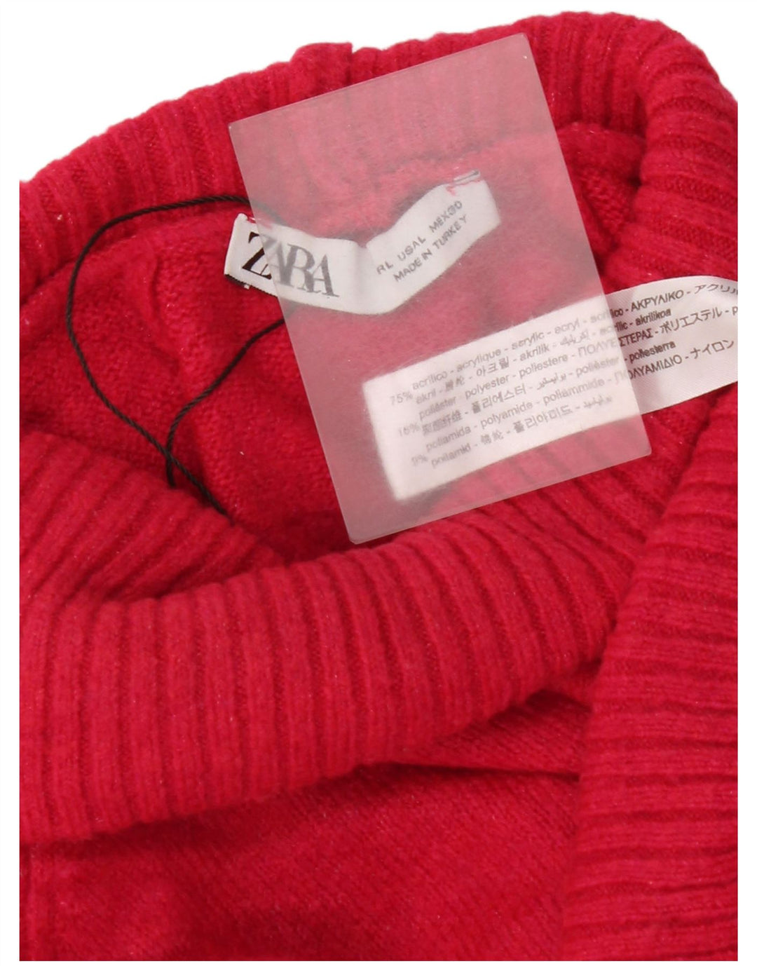 Suéter feminino Zara com gola redonda Reino Unido 16 grande acrílico vermelho