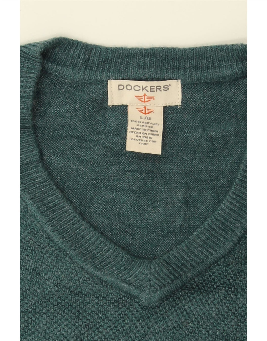 DOCKERS Mens V-Neck Jumper Sweater Large Green Acrylic Vintage Dockers and Second-Hand Dockers from Messina Hembry 