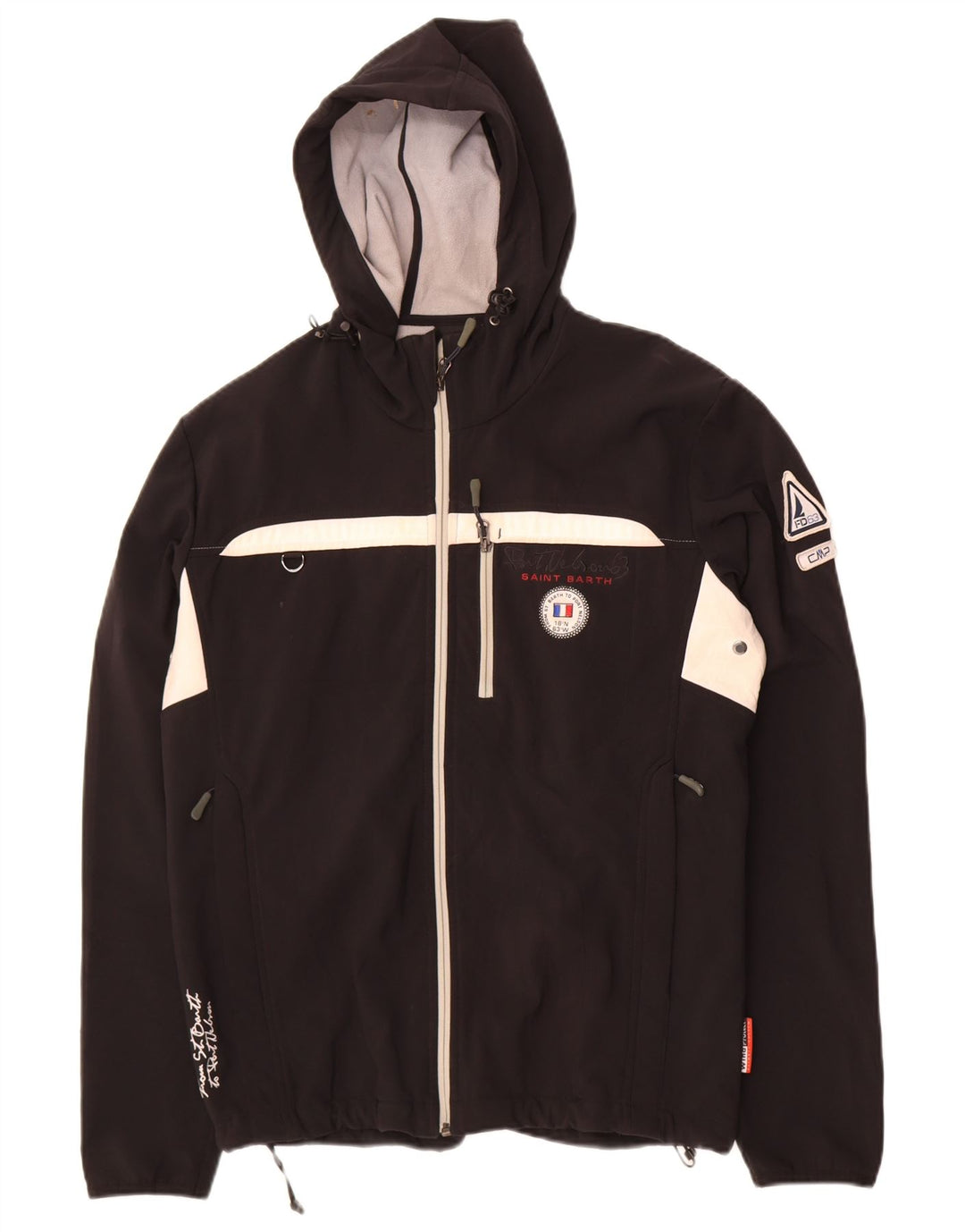 Jaqueta corta-vento masculina CMP com capuz UK 40 grande poliéster colorblock preto