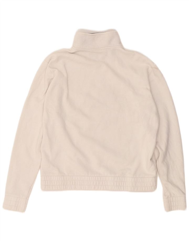 Suéter feminino FILA com gola e zíper gráfico UK 14 algodão branco médio