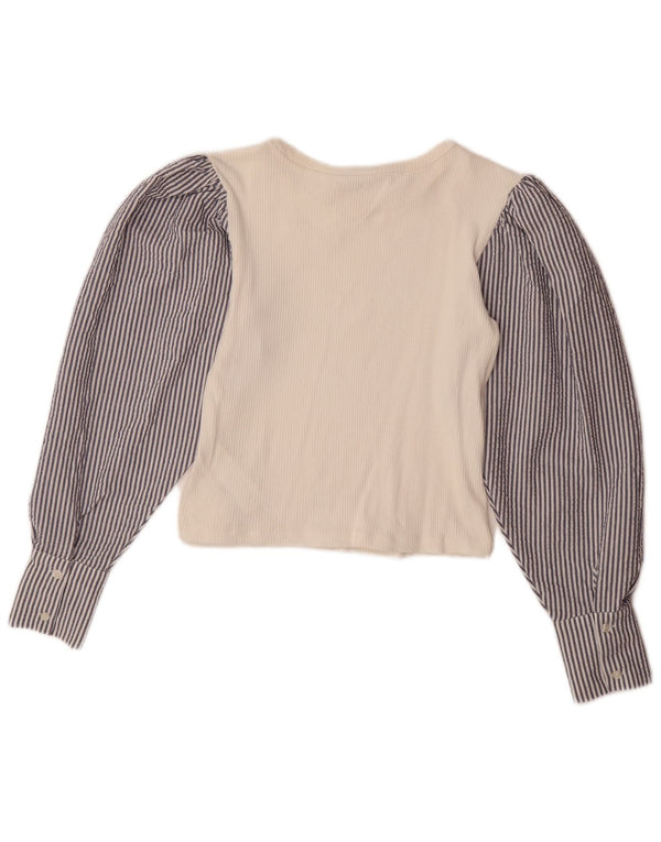 Blusa feminina de manga comprida ZARA UK 12 risca de giz branca média