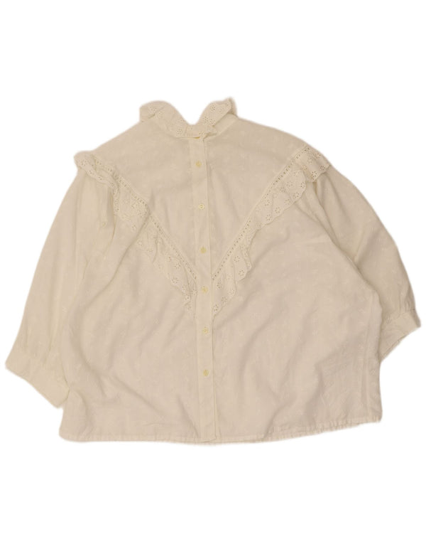 Blusa feminina vintage manga 3/4 com babado frontal UK 20 2XL branca