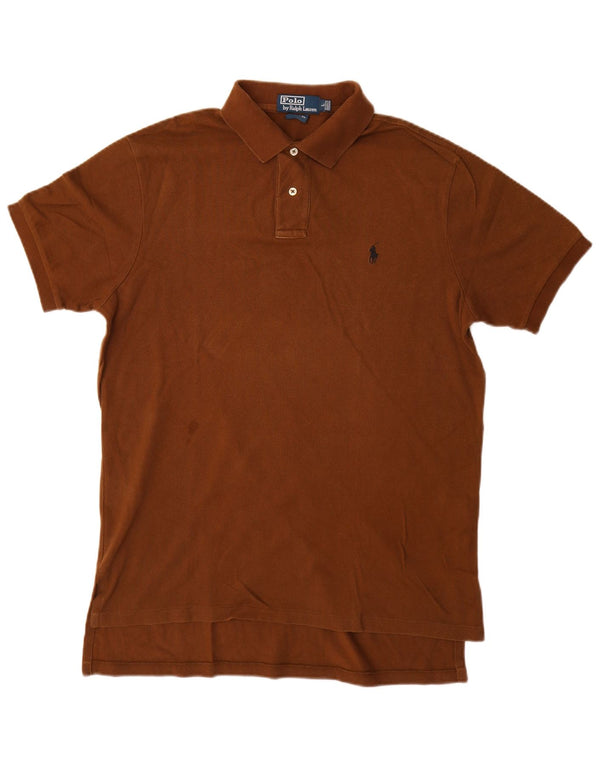 Camisa polo masculina Polo Ralph Lauren de ajuste personalizado grande algodão marrom