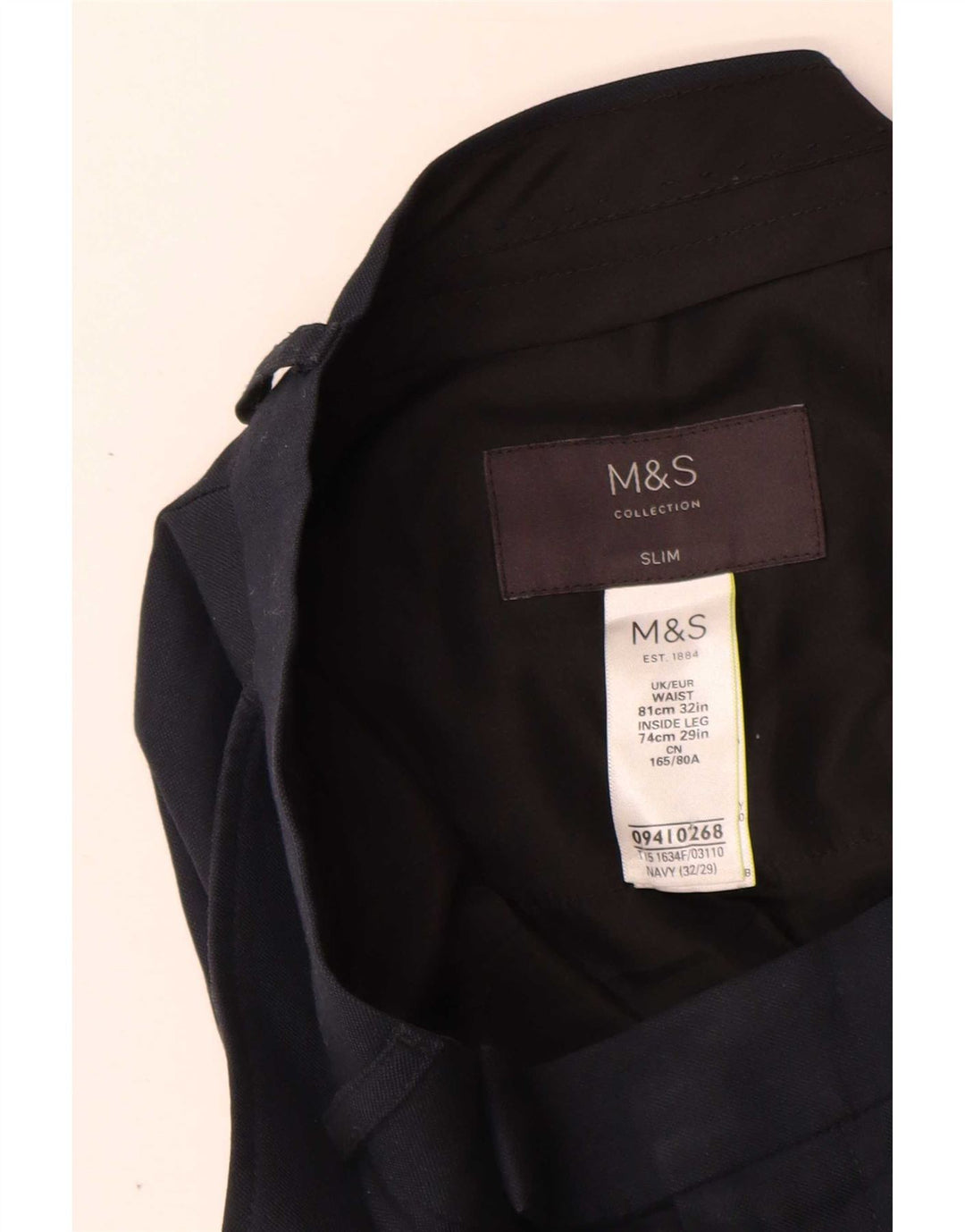 Calça masculina Marks & Spencer Slim Suit W32 L29 azul marinho poliéster
