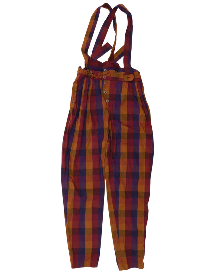 Calça jardineira feminina VINTAGE EU 38 Médio W32 L33 xadrez multicolorido
