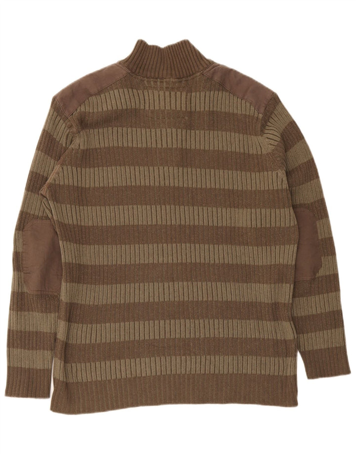 Suéter masculino vintage com gola redonda XL listrado marrom