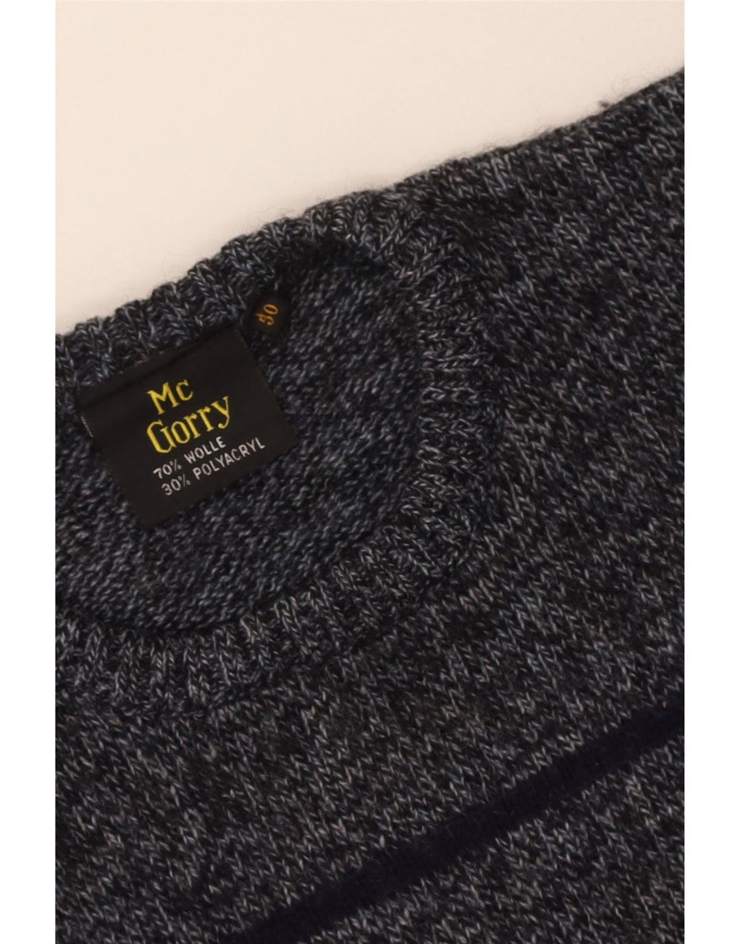 Suéter vintage masculino com gola redonda IT 50 lã listrada cinza médio