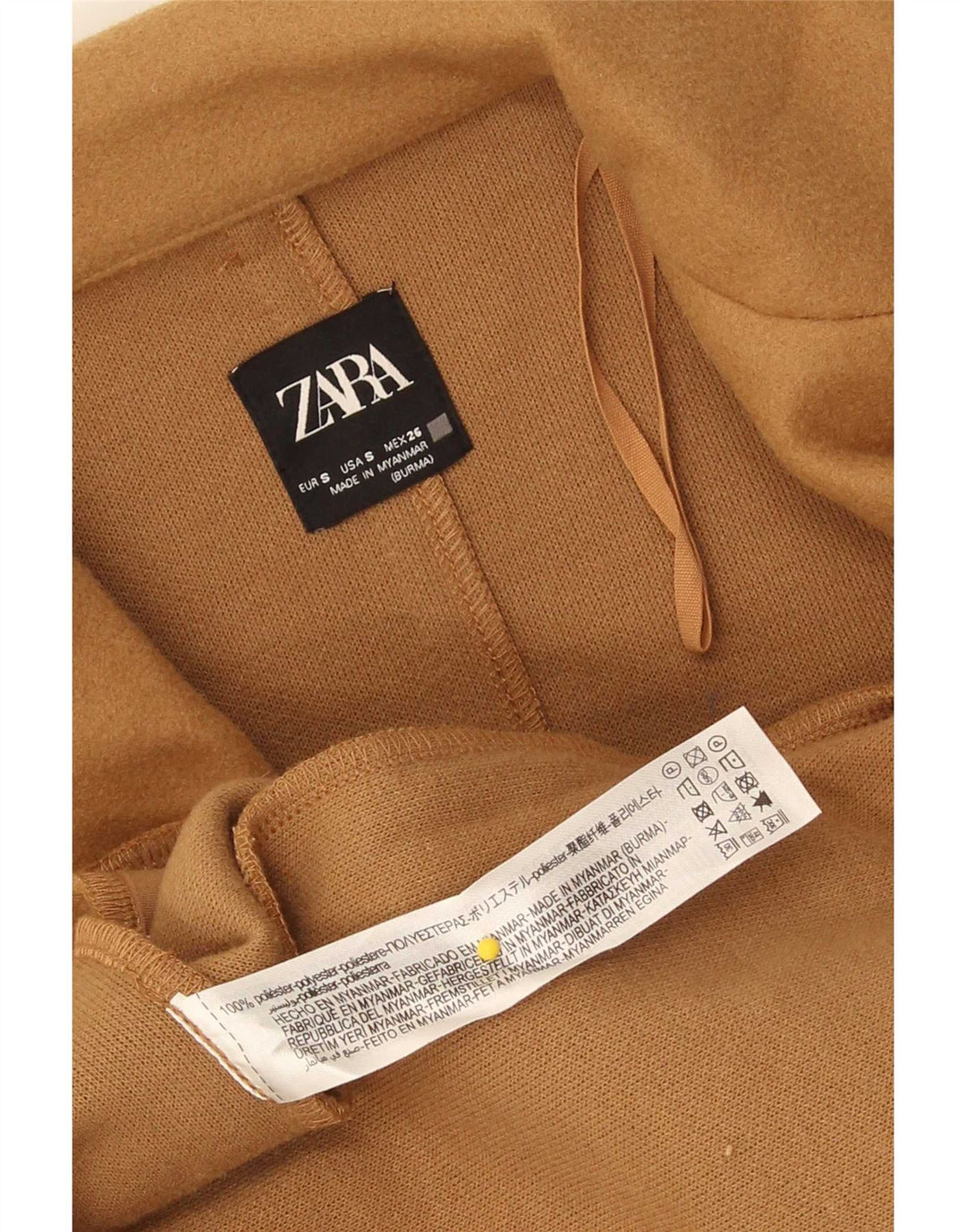 Sobretudo aberto feminino Zara UK 10 pequeno poliéster bege