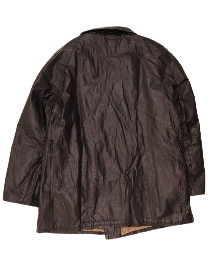 Jaqueta de couro vintage masculina com peito duplo IT 56 3XL preta