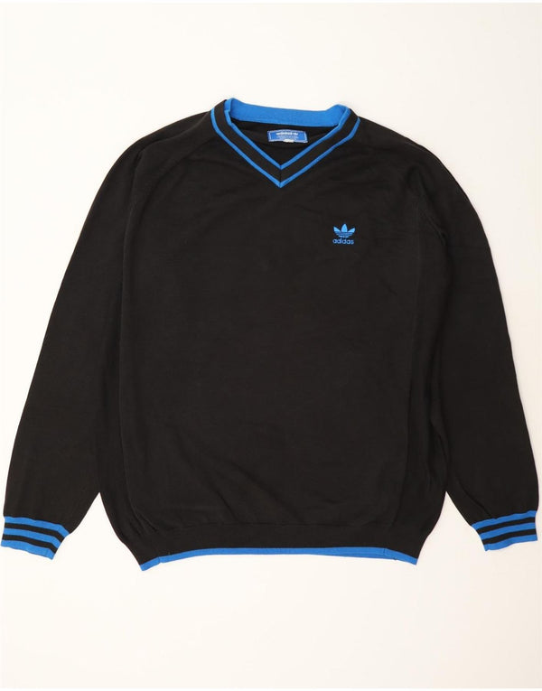 Adidas Mens Suéter Jumper com Gola V XL Preto Listrado Algodão