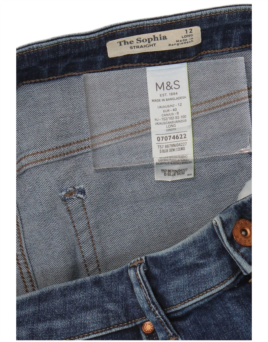 MARKS & SPENCER Feminino Sophia Straight Jeans Reino Unido 12 Médio W30 L33 Azul