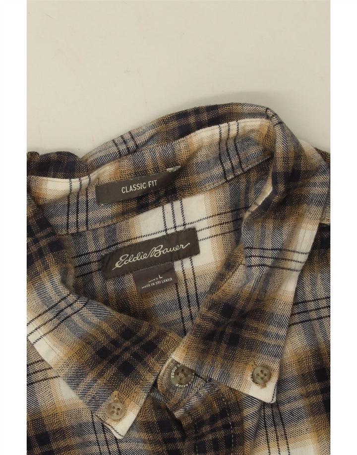 Camisa masculina de flanela Eddie Bauer Classic Fit grande algodão xadrez marrom