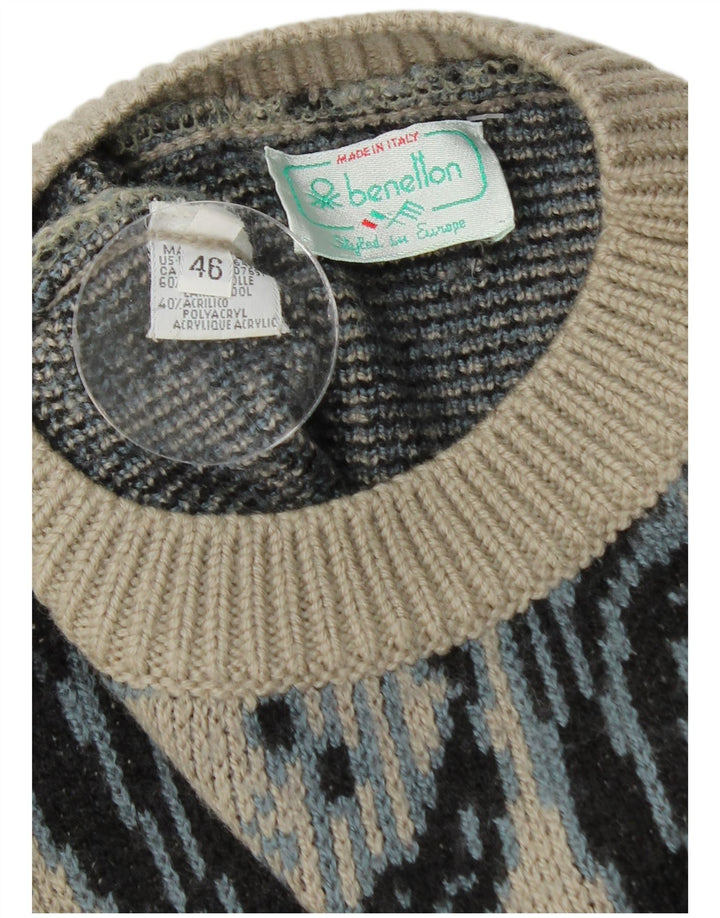 Suéter masculino BENETTON Longline com gola redonda IT 46 grande cinza floral